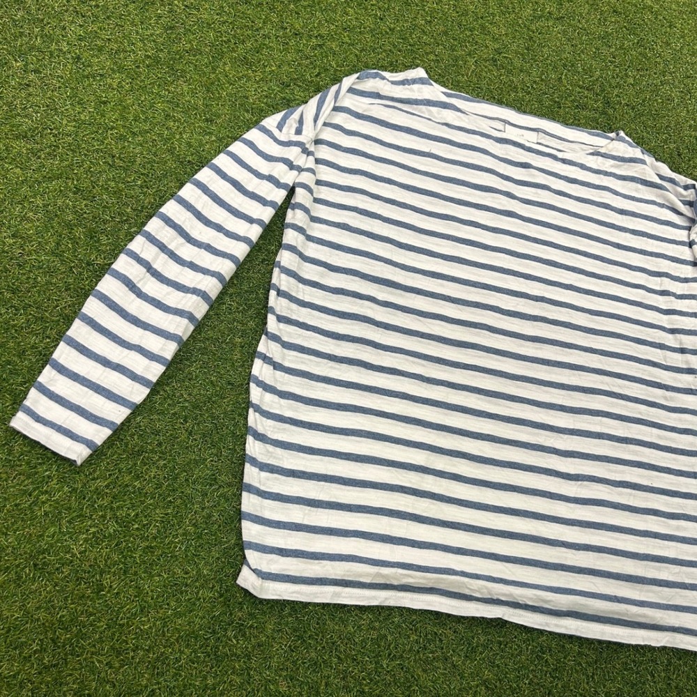 J. Jill Blue White Striped Boat Neck Long Sleeve Top Size Medium Slub Knit Tee - Picture 2 of 5